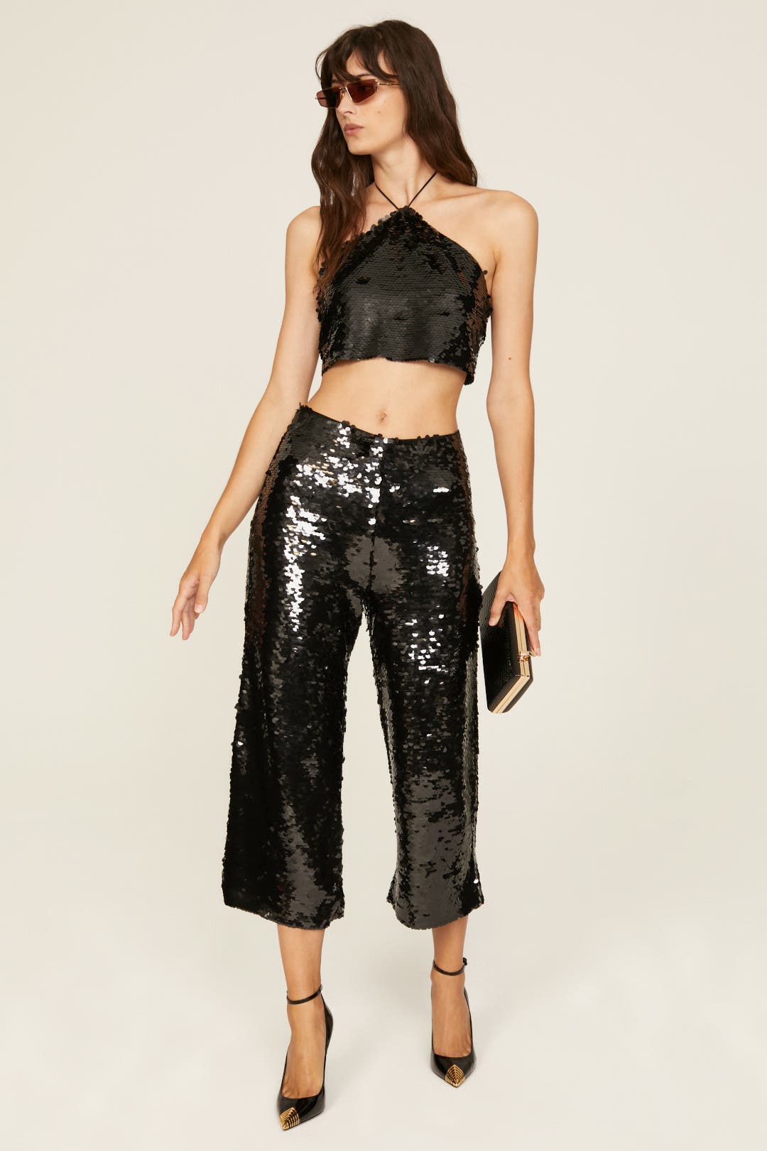 Alexis Black Sequin Mid-Rise Trouser Pants - – Size 10