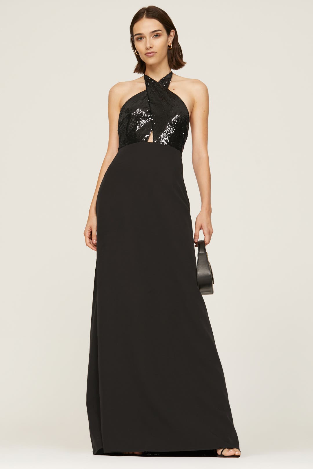 HALSTON Black Crepe Aline Halter Gown With – Size 4