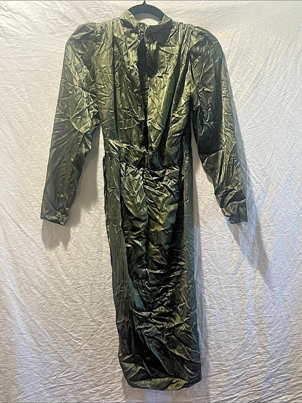 Ronny Kobo Collective Green Puff Long Sleeve Mock Neck Hi-Low Midi Dress Hi-Low