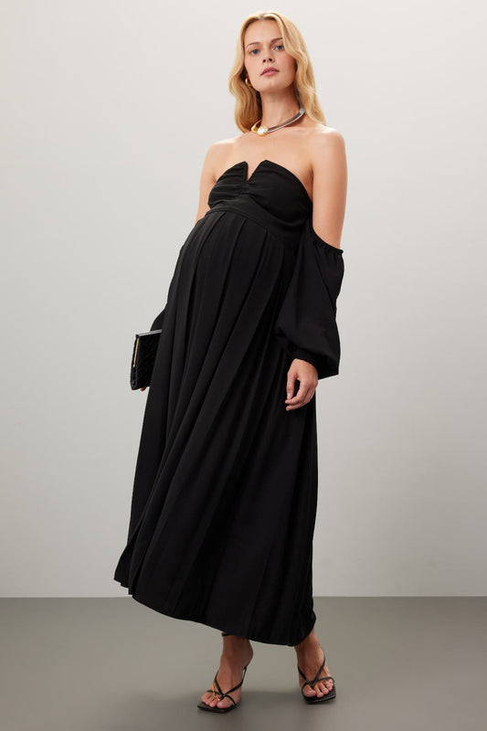 Emilia George Black Satin One Shoulder Ls Maternity – Size 4