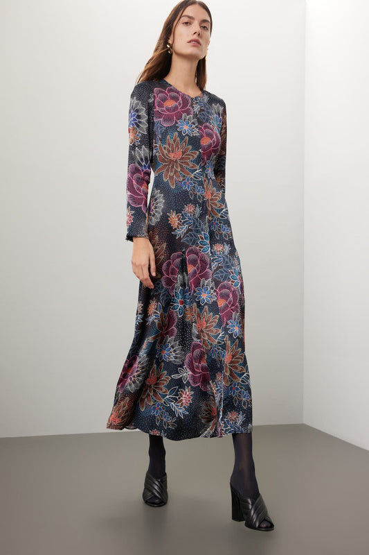 FARM Rio Black Tropical Floral Printed Ls Midi – Size 4