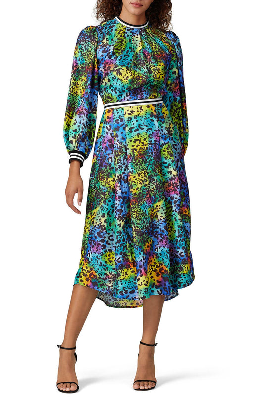 Hunter Bell Psychedelic Leopard Printed Ls Midi Dress – Size 0
