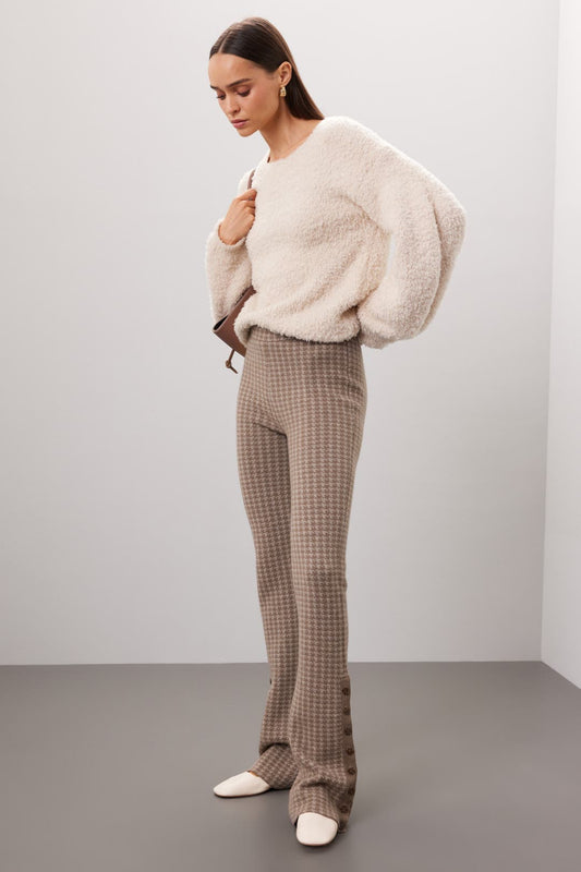 NAADAM Houndstooth Cream And Brown Sweater Pant – Size 0