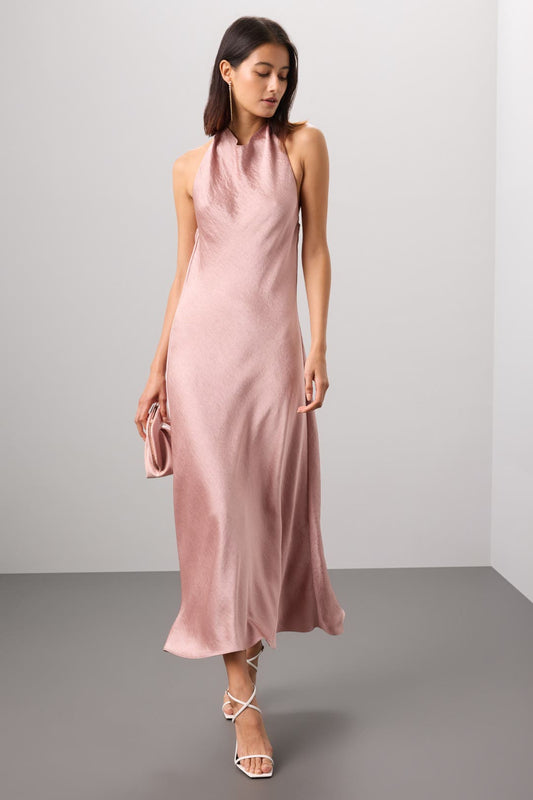 VINCE. Pink Silk Halter Neck/Low Back Midi – Size 2