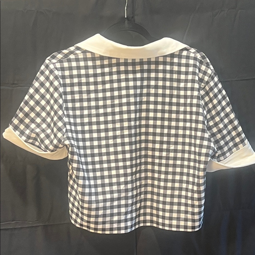 Alexia Admor Navy and White Gingham Button-Up Top