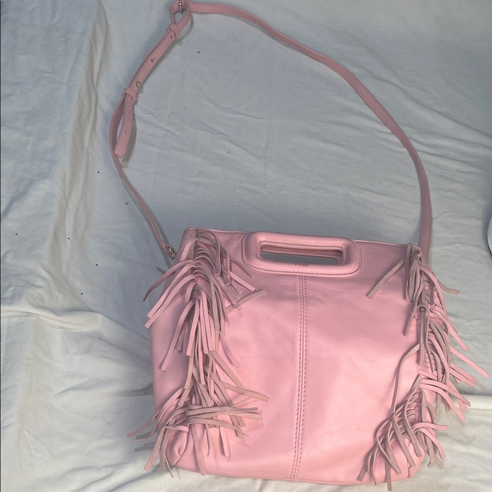 Maje Pink Fringe Shoulder Bag