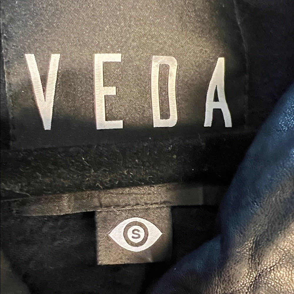 Veda Jet Black Leather Jacket with Silver Snaps