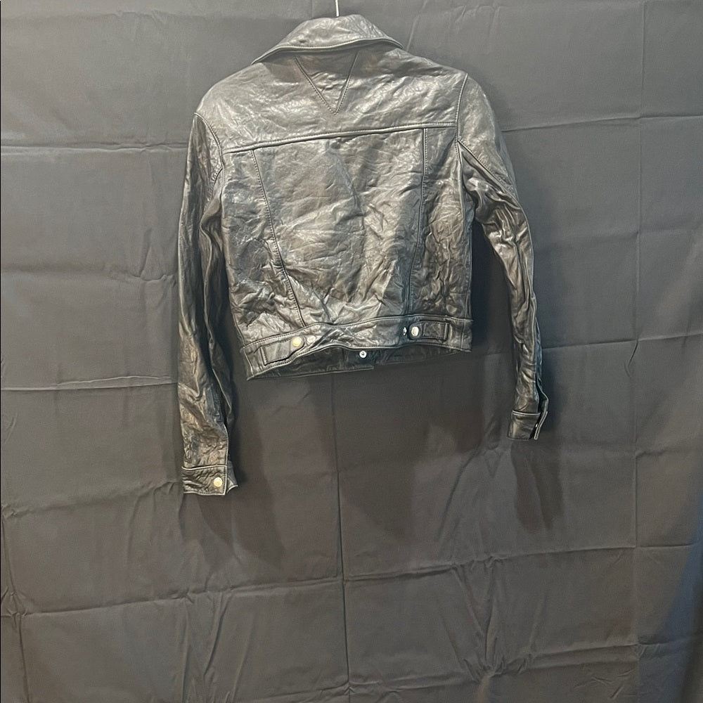 Veda Jet Black Leather Jacket with Silver Snaps