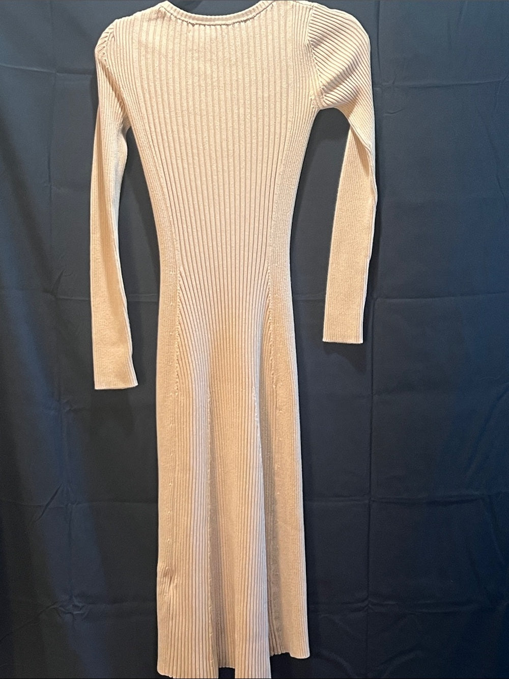 Hatch Beige Ribbed Long Sleeve Maxi Dress