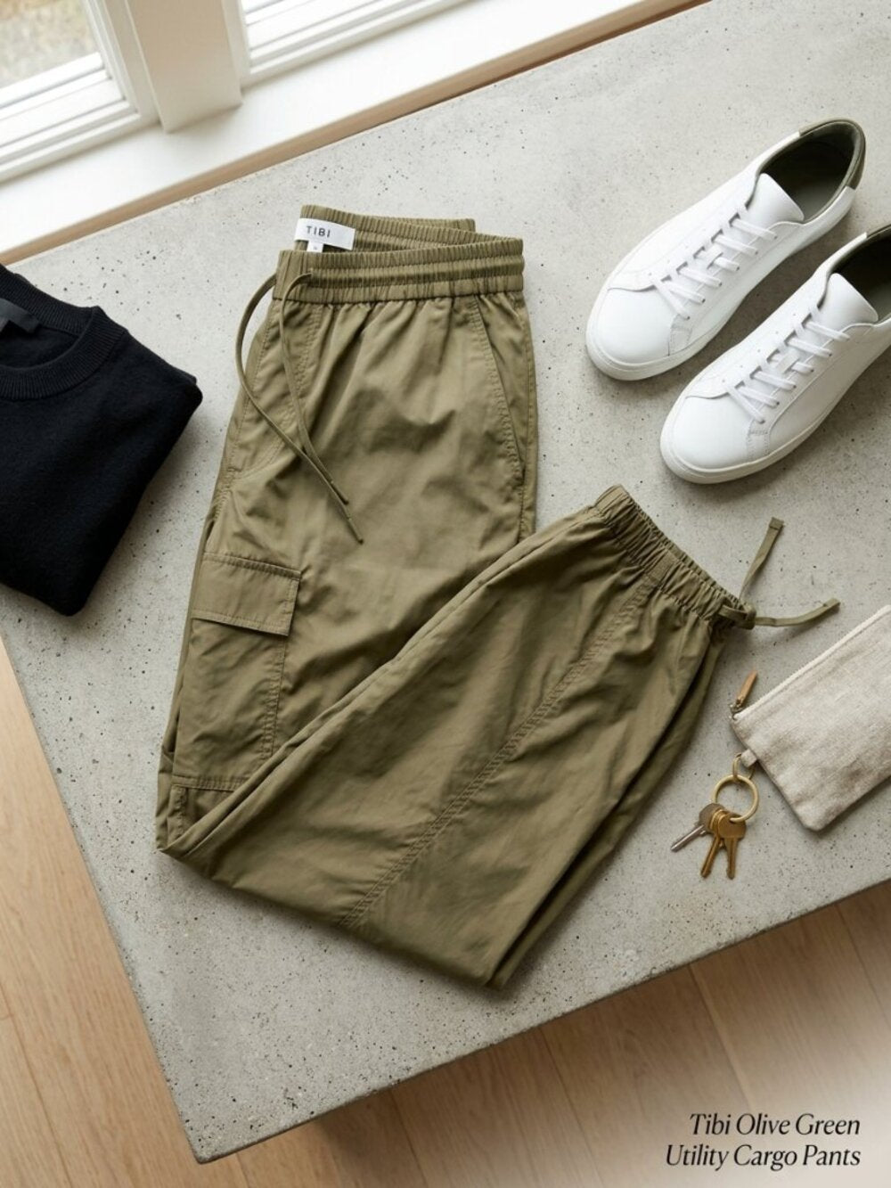 Tibi New York Olive Green Cargo Joggers | Utility Pants | Size - Small